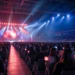 Audience holding unbranded light sticks inside a concert arena
